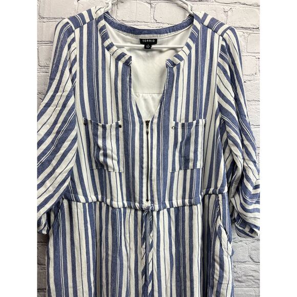 Torrid Blue & White Stripe Zip Front Drawstring Shirt Dress Size 1X - Picture 9 of 13